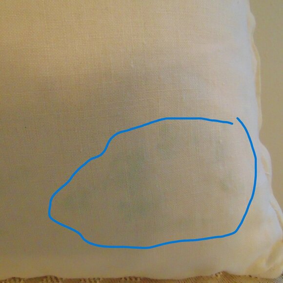 Vintage Ivory Pillow with Green Floral Embroidery, Handmade, 16 in x 14.5 in - Picture 7 of 8